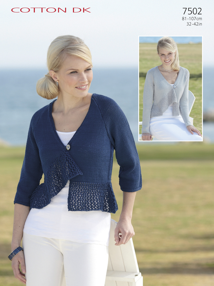 Sirdar 7502 3/4 Sleeved & Short Sleeved Cardigan in Sirdar Cotton DK (#3 Weight Yarn)